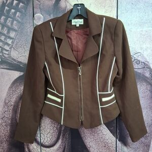 Long Paige Brown Blazer with White Trim